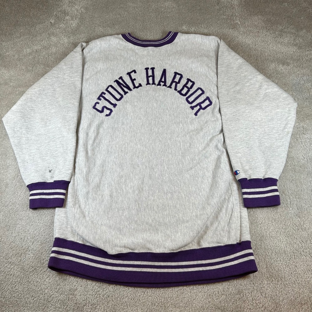Vintage 90s Champion Reverse Weave Sweatshirt Mens XXL Gray Stone Harbor USA